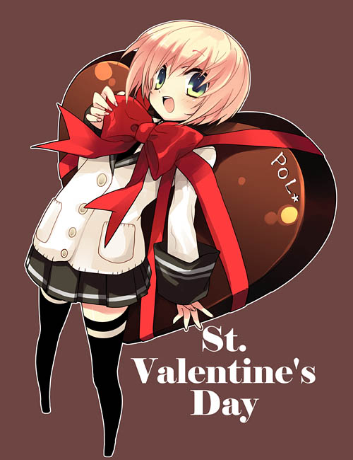 yano mirura, original, tagme, cardigan, multicolored eyes, solo, thighhighs, two-tone eyes, valentine, zettai ryouiki