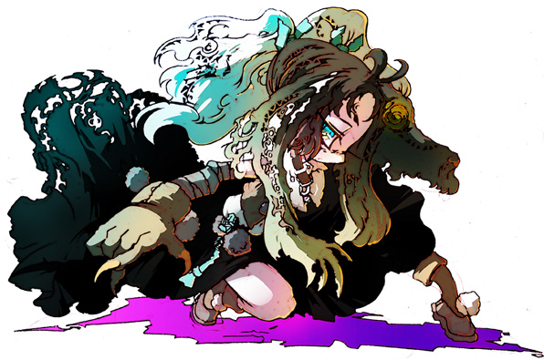 mura kuroe, original, bad id, bad pixiv id, 1girl, bow, dragon, female focus, full body, monster girl, solo, squatting, white background