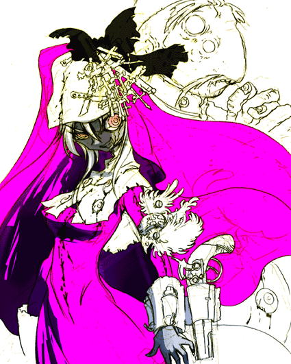 mura kuroe, original, bad id, bad pixiv id, 1girl, gun, nun, partially colored, purple theme, weapon