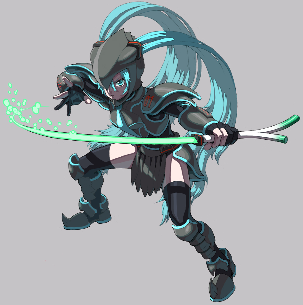 diolemonde, hatsune miku, vocaloid, 1girl, aqua hair, female focus, parody, solo, spring onion, thighhighs, twintails