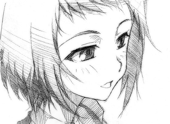 gofu, andou aiko, true tears, traditional media, 00s, greyscale, monochrome, sketch, solo