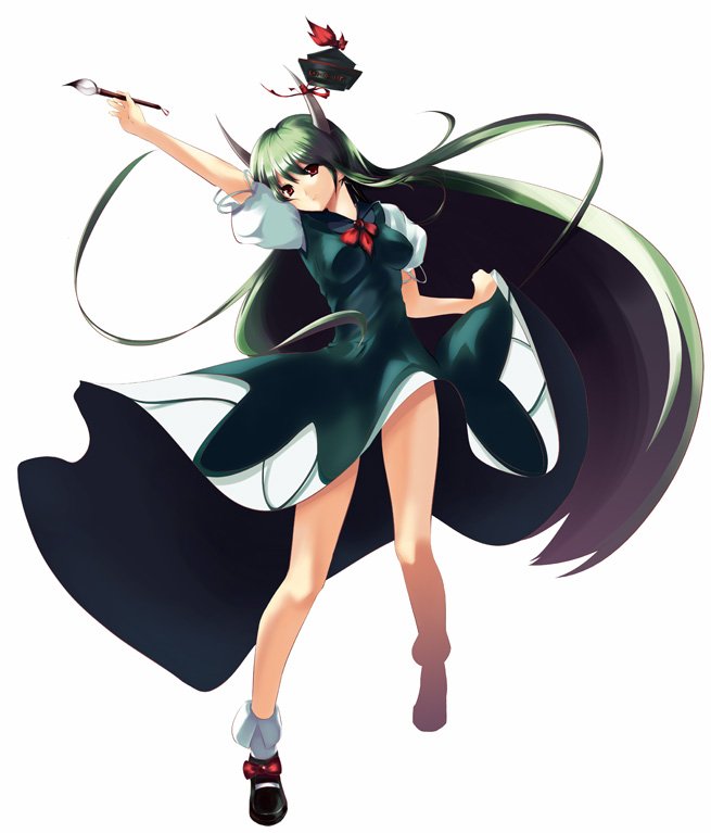 cofepig, ex-keine, kamishirasawa keine, touhou, bad id, bad pixiv id, 1girl, dress, female focus, full body, legs, simple background, solo, white background