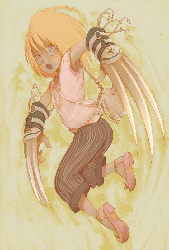 saitou shunsuke, shun, original, 1girl, bag, claws, female focus, orange hair, sandals, solo