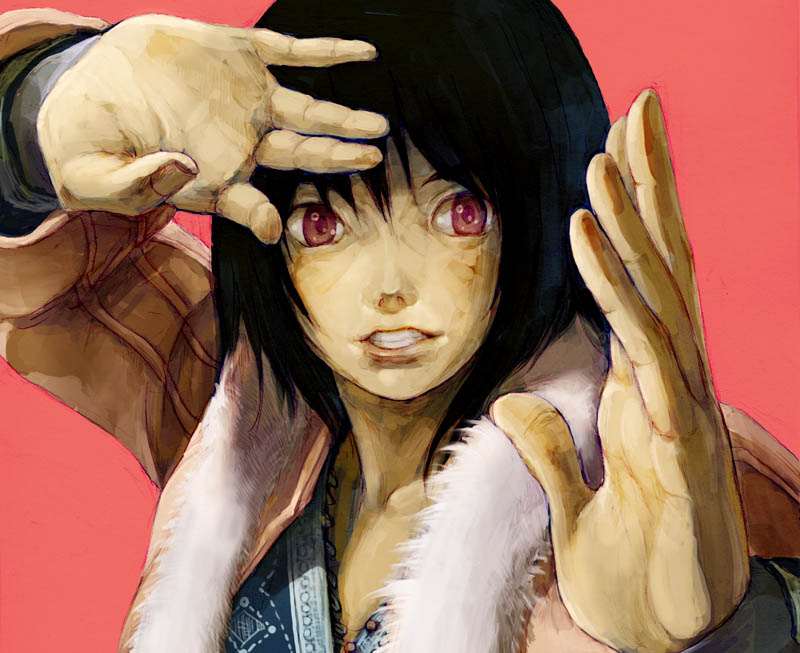 saitou shunsuke, shun, original, 1girl, black hair, female focus, jacket, red eyes, short hair, solo