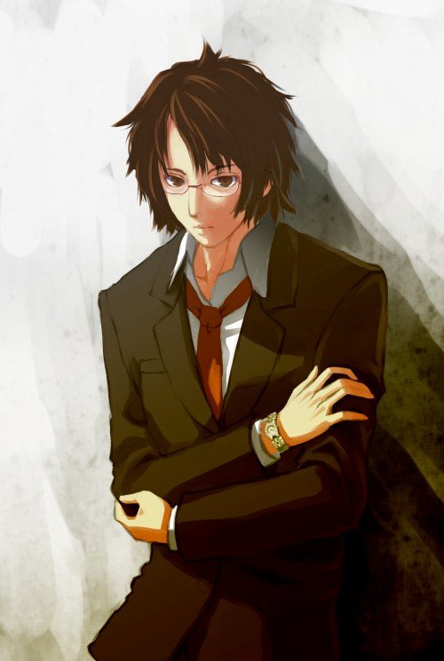 shiden, bad id, bad pixiv id, 1boy, formal clothes, glasses, male focus, necktie, red necktie, sankaku (pixi5000), solo, suit, watch, wristwatch