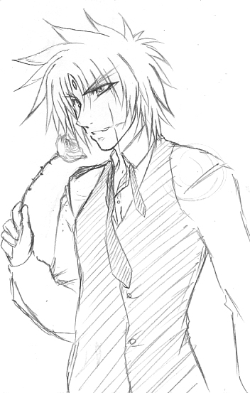 zafira, lyrical nanoha, mahou shoujo lyrical nanoha, mahou shoujo lyrical nanoha a's, 00s, 1boy, buttons, collared shirt, dress shirt, greyscale, looking at viewer, male focus, monochrome, shirt, simple background, sketch, solo, spiked hair, upper body, vest, white background