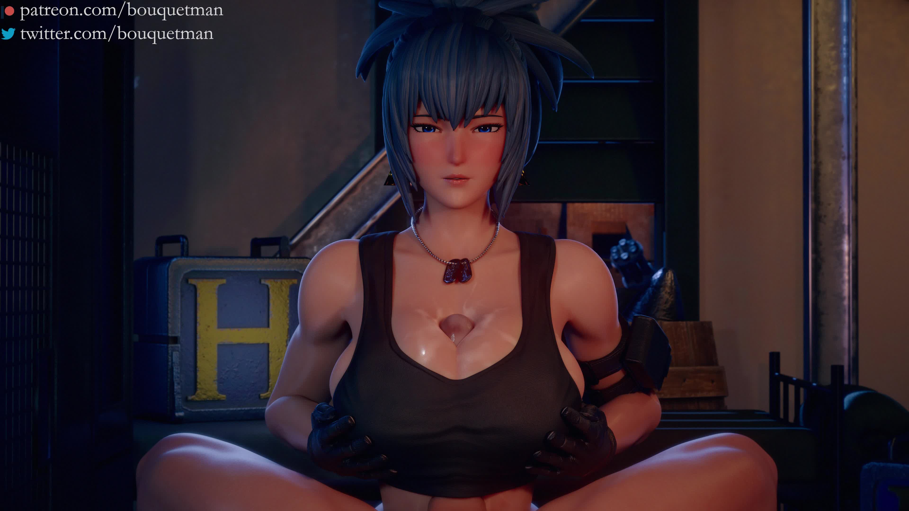 bouquetman, leona heidern, the king of fighters, animated, tagme, video, 1boy, 1girl, blue eyes, blue hair, bouncing breasts, breasts, clothed female nude male, curvy, earrings, erection, girl on top, gloves, grabbing own breast, hands on own chest, huge breasts, huge penis, jewelry, jiggle, large breasts, leather, looking at viewer, nude, paizuri, paizuri under clothes, pale skin, penis, ponytail, pov, precum, shaking, shirt, tank top, tight clothes, tight shirt, toned, toned female, uncensored, wet