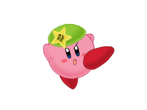 hong meiling, kirby, kirby (series), nintendo, touhou, crossover, hat, no humans, parody, simple background, solo, white background