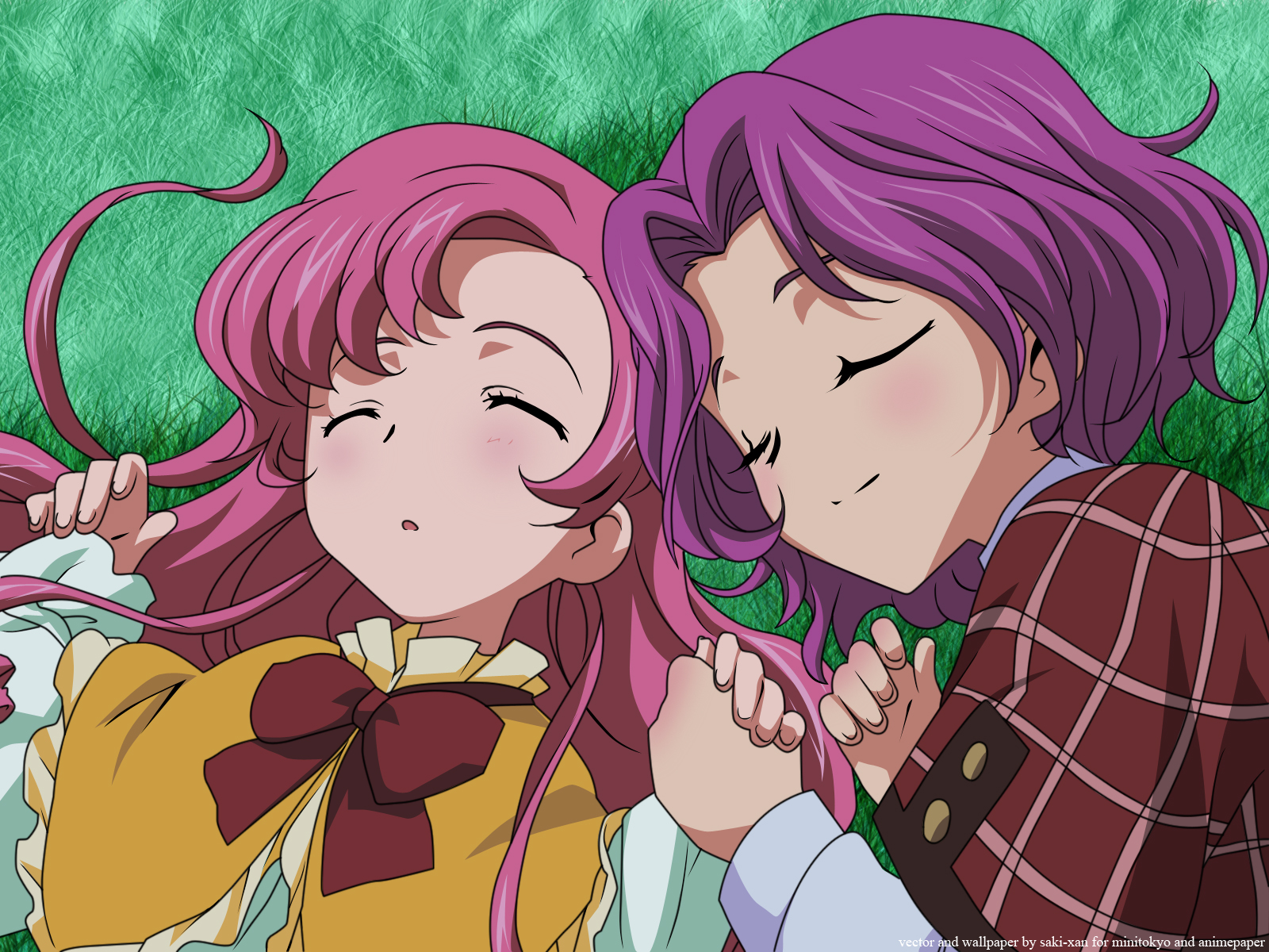 cornelia li britannia, euphemia li britannia, code geass, highres, 00s, blush, closed eyes, flower, grass