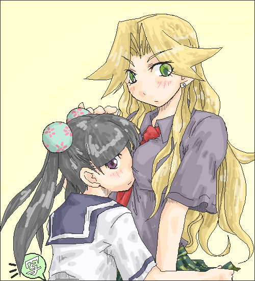 kimura kaere, otonashi meru, sayonara zetsubou sensei, 00s, blonde hair, oekaki, school uniform, serafuku, twintails