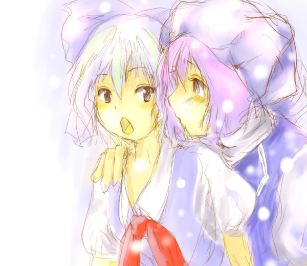 yae (mono110), cirno, letty whiterock, touhou, 2girls, female focus, hair between eyes, multiple girls, sketch