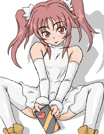 lowres, 1girl, female focus, oekaki, simple background, solo, thighhighs, twintails, valentine, white background, white thighhighs