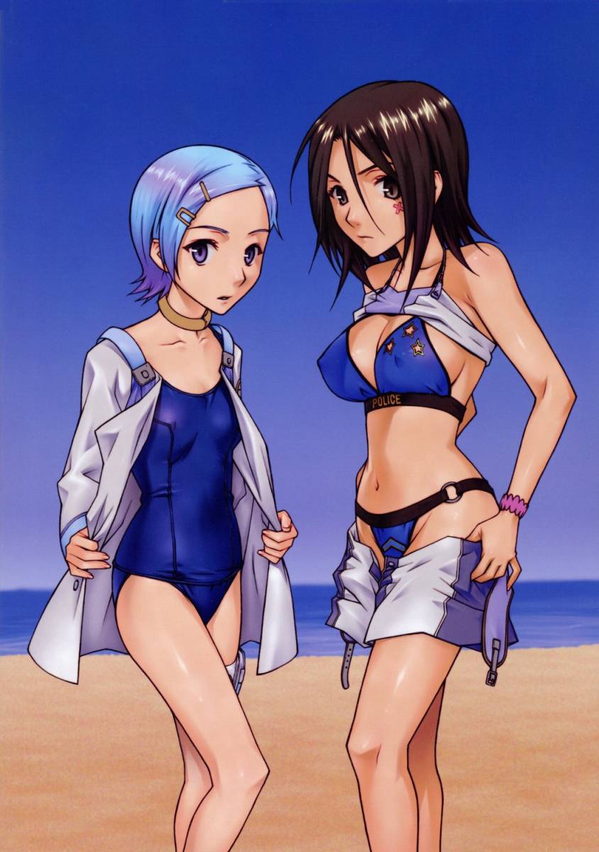 eureka (eureka seven), talho yuuki, eureka seven, eureka seven (series), artist request, highres, tagme, 00s, beach, swimsuit, undressing
