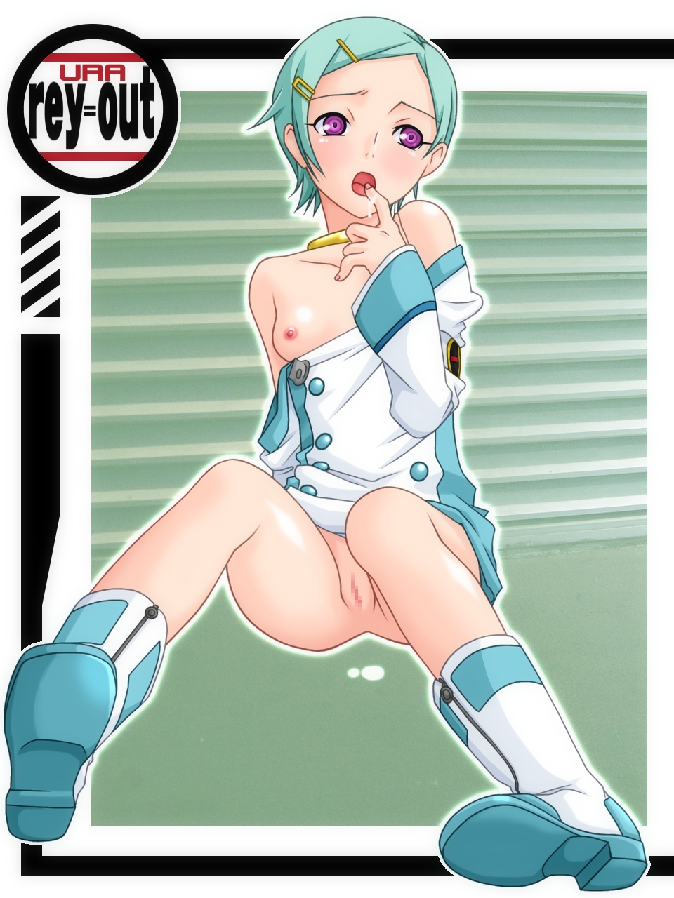 count zero, eureka (eureka seven), eureka seven, eureka seven (series), highres, 00s, 1girl, boots, breasts, censored, female focus, nipples, off shoulder, pussy, solo, white boots
