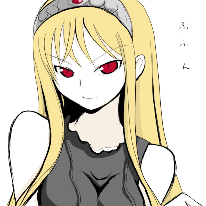 yuuichi (tareme paradise), hime (kaibutsu oujo), kaibutsu oujo, 00s, blonde hair, red eyes, tiara
