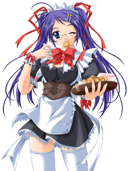 blue eyes, blue hair, cookie, food, long hair, maid, sweets