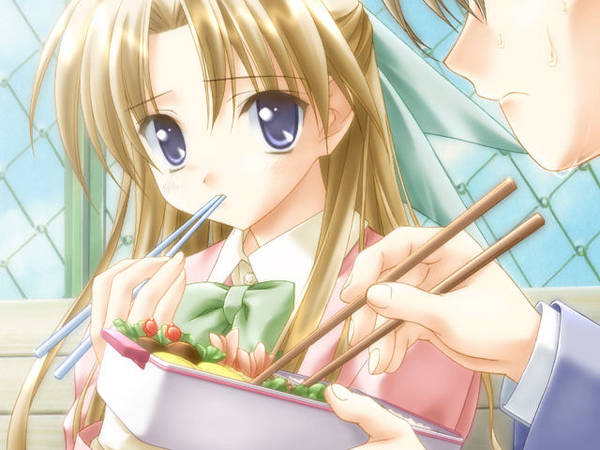 tagme, blonde hair, blue eyes, eating, long hair