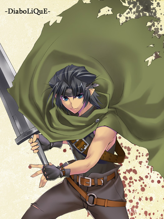 azu, diabolique, original, 1boy, cape, fantasy, male focus, solo, sword, weapon