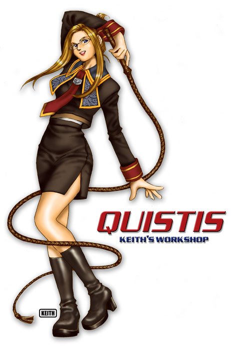 keith (artist), keith (keith's workshop), quistis trepe, final fantasy, final fantasy viii, 1990s (style), 1girl, blonde hair, boots, character name, female focus, full body, glasses, military, military uniform, pencil skirt, retro artstyle, skirt, smile, solo, whip, white background