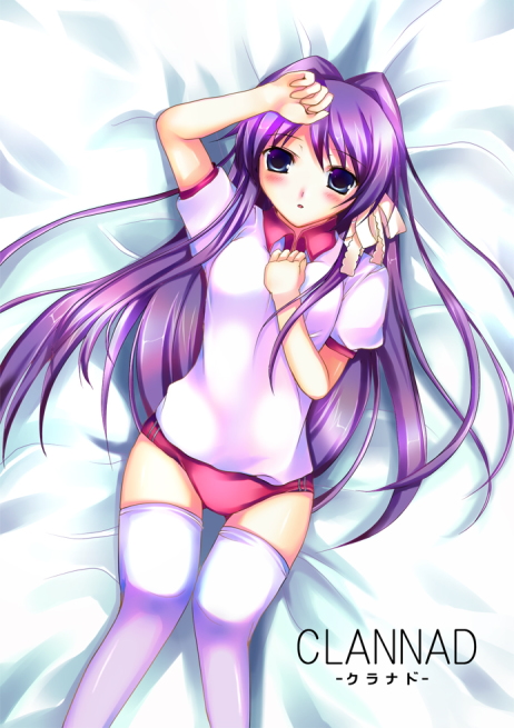 azumi kazuki, fujibayashi kyou, clannad, 00s, buruma, gym uniform, pink buruma, solo, thighhighs
