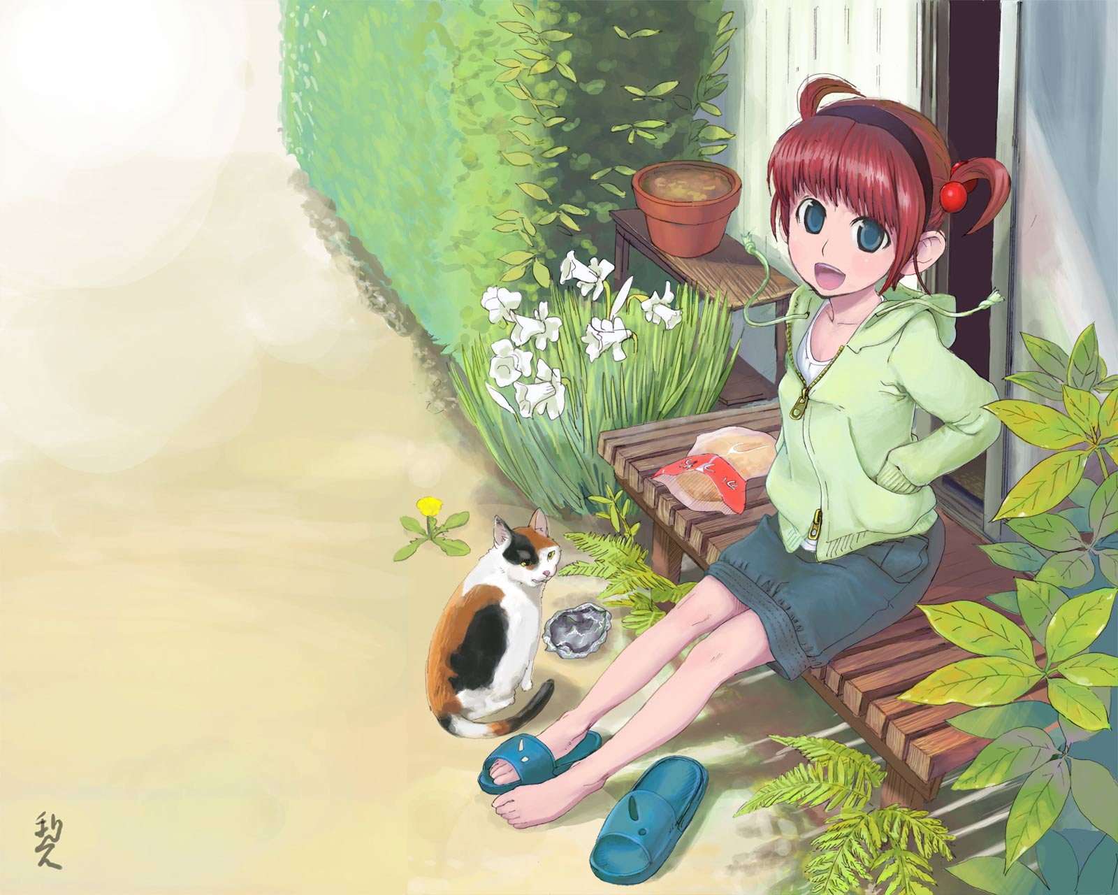 sasaki toshiyuki, original, highres, tagme, barefoot, cat, shoes, single shoe, solo