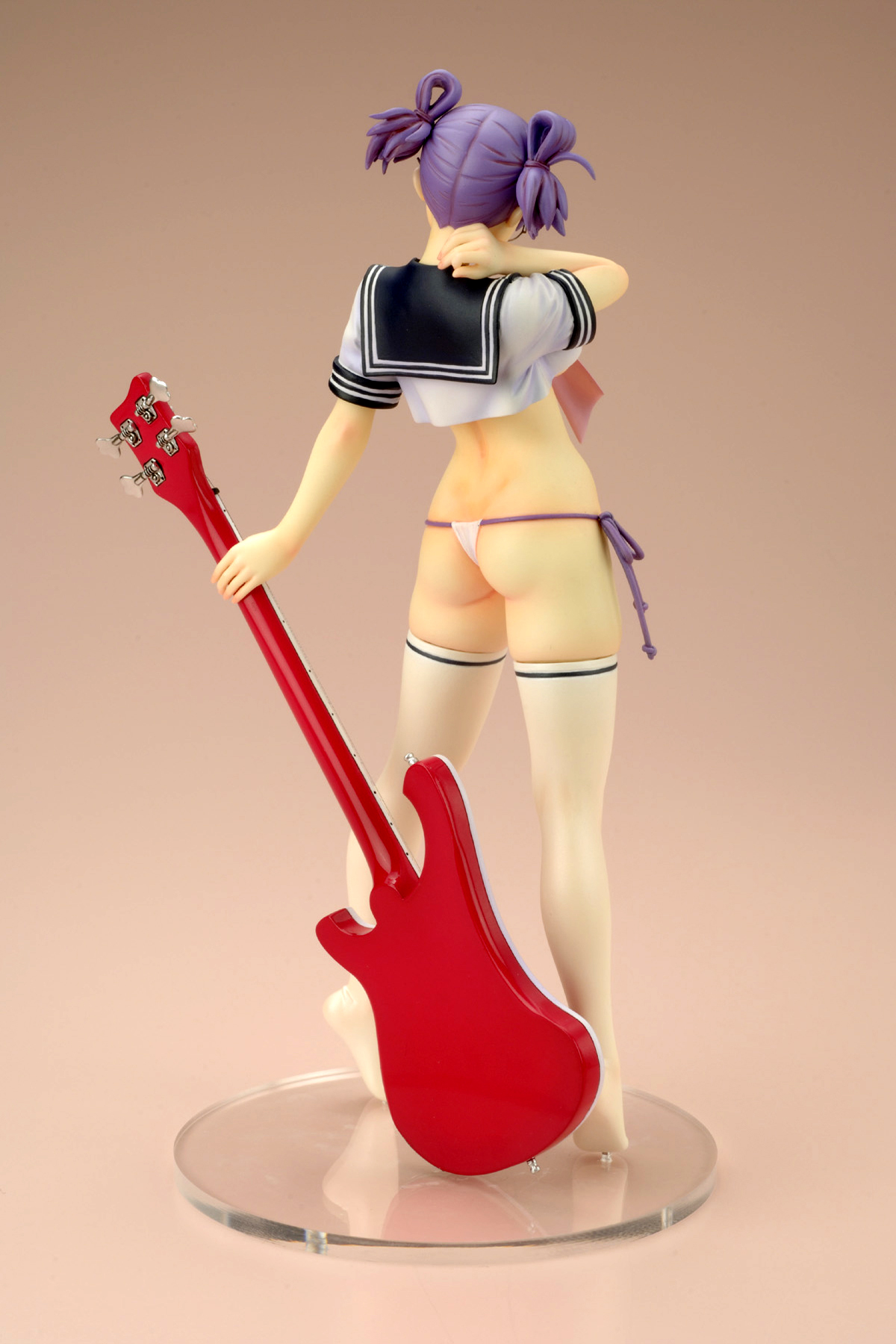 yamashita shun'ya, arisa, highres, 1girl, ass, female focus, figure, glasses, guitar, instrument, no pants, panties, side-tie panties, solo, thighhighs, underwear