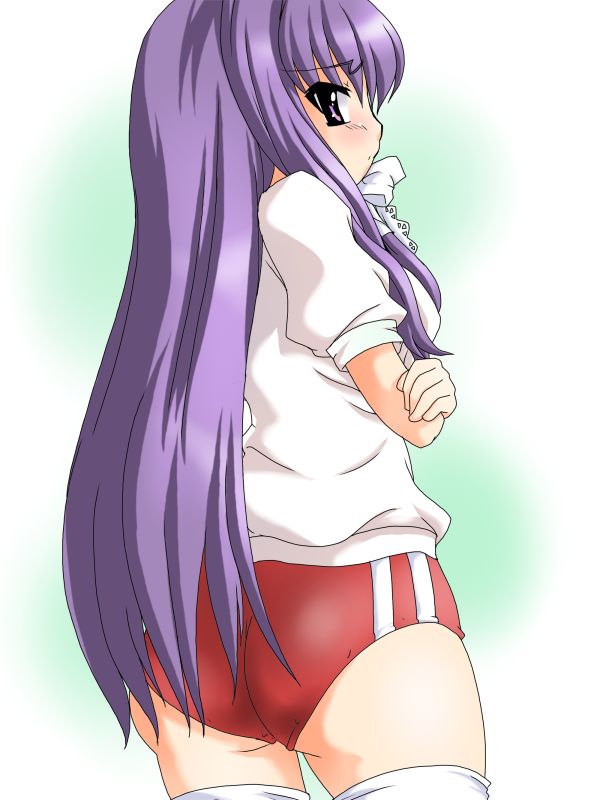dotekabocha, fujibayashi kyou, clannad, 00s, buruma, double vertical stripe, gym uniform, long hair, solo, thighhighs