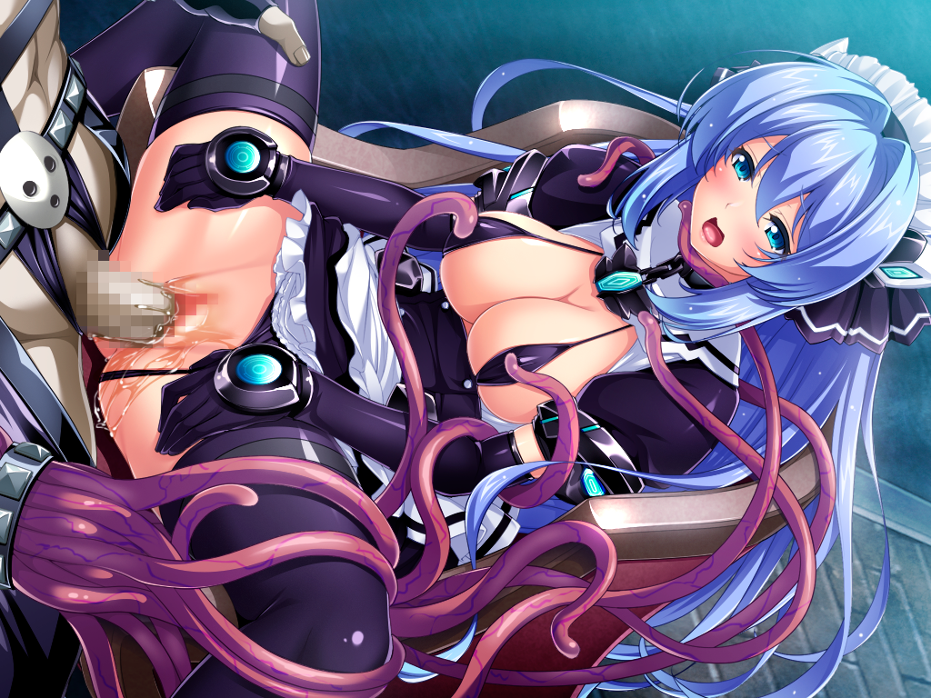 inoino, exs-tia, katsuragi marina, kouyoku senki exs-tia, game cg, large variant set, non-web source, official art, variant set, 1boy, 1girl, bikini, bikini bottom aside, blue eyes, blue hair, blush, breasts, brick floor, censored, chest jewel, cleavage, clothed sex, clothing aside, covered erect nipples, elbow gloves, gloves, hair intakes, headgear, hetero, large breasts, long hair, lying, maid, maid headdress, missionary, mosaic censoring, nipple stimulation, nipple tweak, on back, open mouth, panties, panties aside, penis, puffy sleeves, pussy, pussy juice, sex, solo focus, spread legs, swimsuit, tentacle sex, tentacles, thighhighs, underwear, vaginal