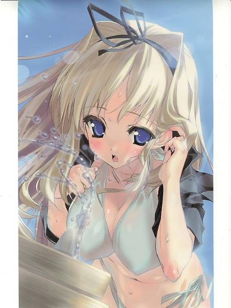 bikini, blonde hair, blue eyes, long hair, swimsuit