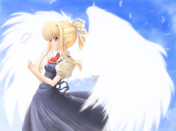 air (visual novel), 00s, angel, blonde hair, blue eyes, long hair, school uniform, serafuku, wings