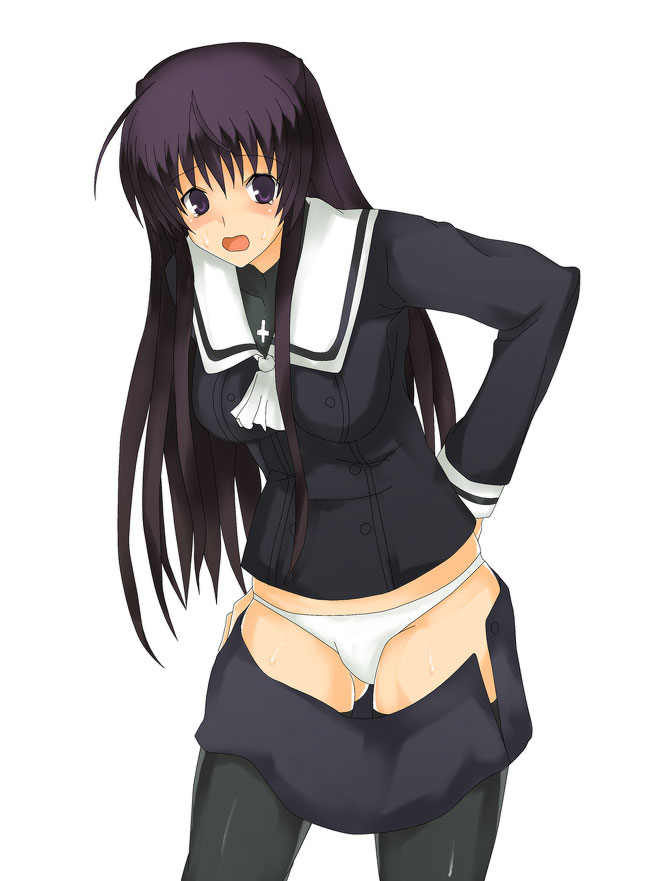 usugiri bacon, akabane kureha, night wizard, 00s, black thighhighs, dressing, panties, school uniform, serafuku, solo, thighhighs, underwear