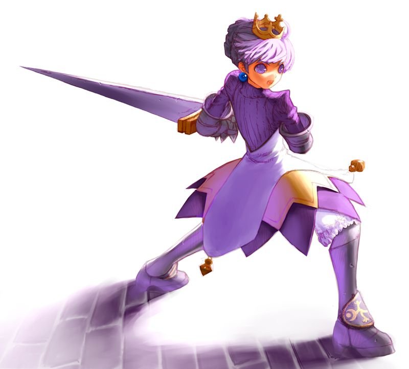 sankaku (pixiv5000), shiden, gradriel, gradriel de valendia, atlus, princess crown, bad id, bad pixiv id, 1girl, armor, armored dress, bloomers, boots, crown, dress, female focus, full body, gold crown, hat, knee boots, solo, sword, underwear, weapon, white background, white bloomers