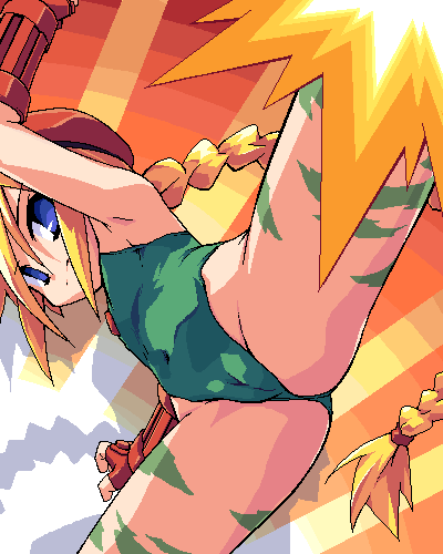 mof, redrantem, tomoshibi hidekazu, cammy white, girl with a blonde braid (tomoshibi hidekazu), redrantem's orange haired girl, capcom, original, street fighter, lowres, 1girl, beret, blonde hair, braid, cameltoe, cammy white (cosplay), cosplay, female focus, fighting, flat chest, hat, kicking, leotard, loli, long hair, oekaki, petite, solo, very long hair