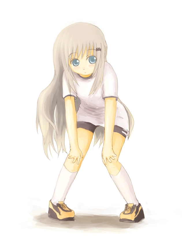 cocotetu, kokotetsu, noumi kudryavka, little busters!, silver hair, bad id, bad pixiv id, blue eyes, gym uniform, long hair, solo, very long hair