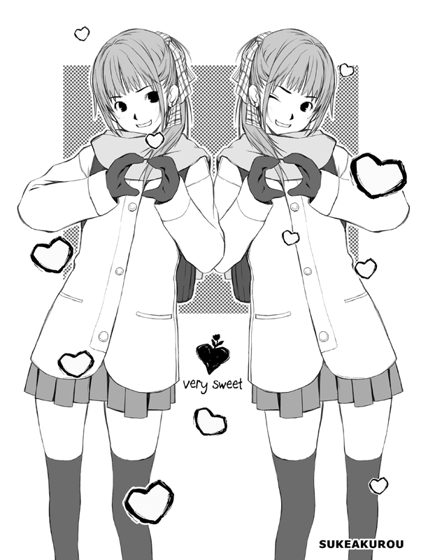suke akurou, original, tagme, coat, greyscale, monochrome, school uniform, serafuku, thighhighs