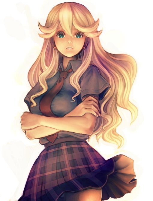 yugume, kimura kaere, sayonara zetsubou sensei, 00s, blonde hair, crossed arms, long hair, necktie, plaid clothes, plaid skirt, school uniform, serafuku, skirt, solo