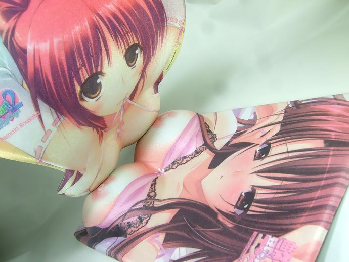 amazuyu tatsuki, choco chip, kousaka tamaki, onda mizuki, atelier kaguya, enjoy ~futari no ecchi na joi to eroero kenshuu taiken~, to heart (series), to heart 2, untied, official art, photo (medium), 00s, 2girls, arms behind head, blush, bow, bow bra, bra, breast mousepad, breast press, breasts, breasts out, brown eyes, character name, choker, cleavage, closed mouth, collarbone, copyright name, crossover, dutch angle, elbow gloves, embarrassed, from above, gloves, heart, lace, lace-trimmed bra, lace trim, large breasts, lingerie, logo, long hair, mousepad (medium), mousepad (object), mouth hold, multiple girls, nipples, open bra, parted bangs, parted lips, pink bra, pink ribbon, raised eyebrows, red eyes, red hair, ribbon, ribbon-trimmed gloves, ribbon choker, ribbon trim, sideboob, sidelocks, stethoscope, straight hair, strap gap, symmetrical docking, underwear, underwear only, upper body, white bra, white gloves, yuri