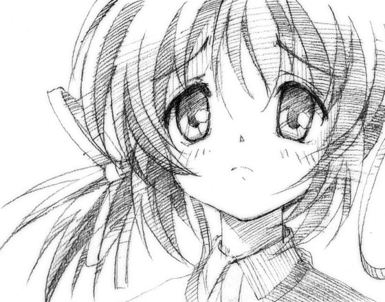gofu, sunohara mei, clannad, traditional media, 00s, greyscale, monochrome, sketch, solo