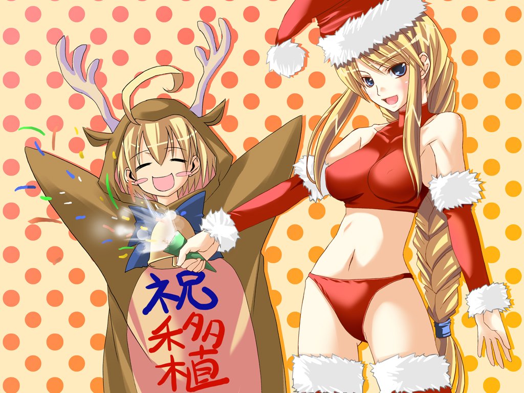 ichimedoo, agrias oaks, ramza beoulve, final fantasy, final fantasy tactics, christmas, hat, santa costume, santa hat, thighhighs