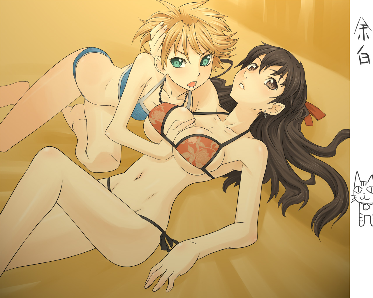 ume (driveume), original, 2girls, bikini, breasts, cleavage, large breasts, multiple girls, swimsuit, yuri