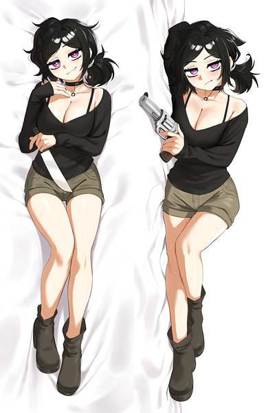 ashley graves, the coffin of andy and leyley, non-web source, black hair, dakimakura (medium), leyley, leyley graves, pink eyes