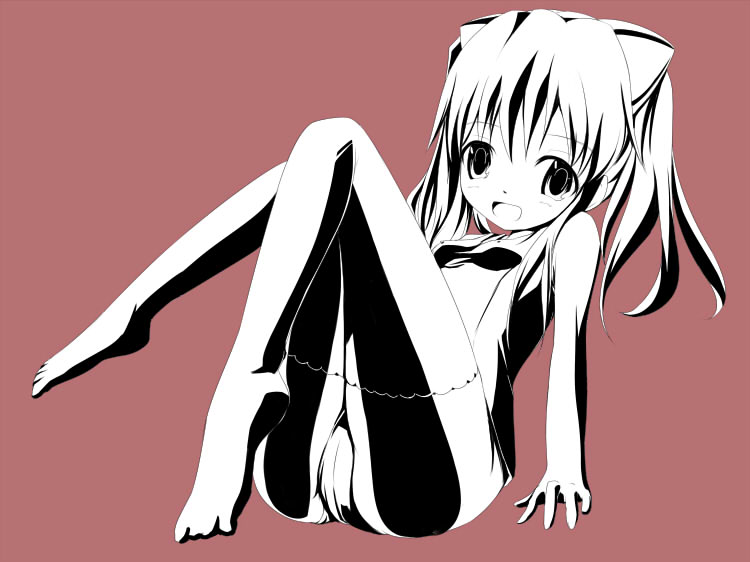 kuro (be ok), aloe, aloe (quiz magic academy), quiz magic academy, unfinished, 1girl, female focus, monochrome, one-piece swimsuit, panties, pink background, solo, swimsuit, thighhighs, underwear