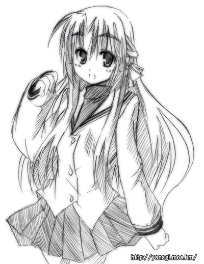 ryuuryuu, asakura ryoko, fujibayashi kyou, clannad, suzumiya haruhi no yuuutsu, 1girl, cosplay, female focus, fujibayashi kyou (cosplay), greyscale, half updo, monochrome, solo
