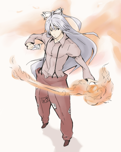 kajiki, fujiwara no mokou, touhou, lowres, 1girl, female focus, full body, oekaki, red shoes, shoes, solo