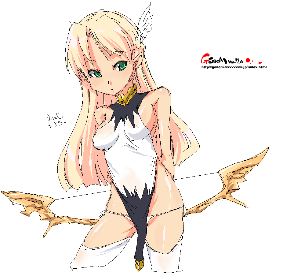 onija tarou, copyright request, 1girl, bow (weapon), female focus, oekaki, solo, thighhighs, weapon