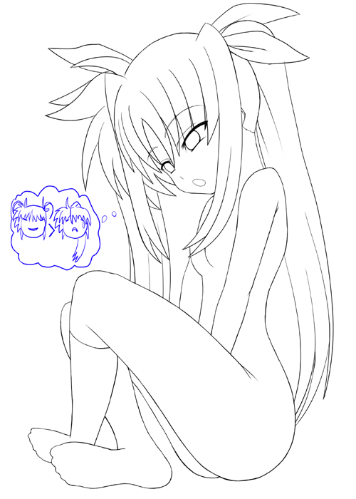 sawa (artist), sawa (snack yoshie), fate testarossa, lyrical nanoha, mahou shoujo lyrical nanoha, 00s, monochrome, nude, sketch, solo