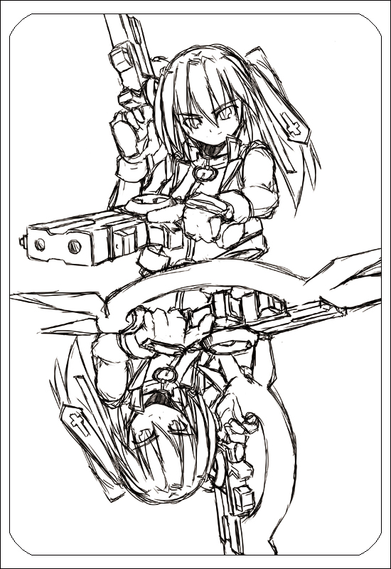 cross mirage, teana lanster, lyrical nanoha, mahou shoujo lyrical nanoha, mahou shoujo lyrical nanoha strikers, uniform, 00s, 1girl, dual wielding, greyscale, gun, handgun, holding, holding sword, holding weapon, long sleeves, looking at viewer, monochrome, pistol, short hair, simple background, sword, symmetry, weapon, white background