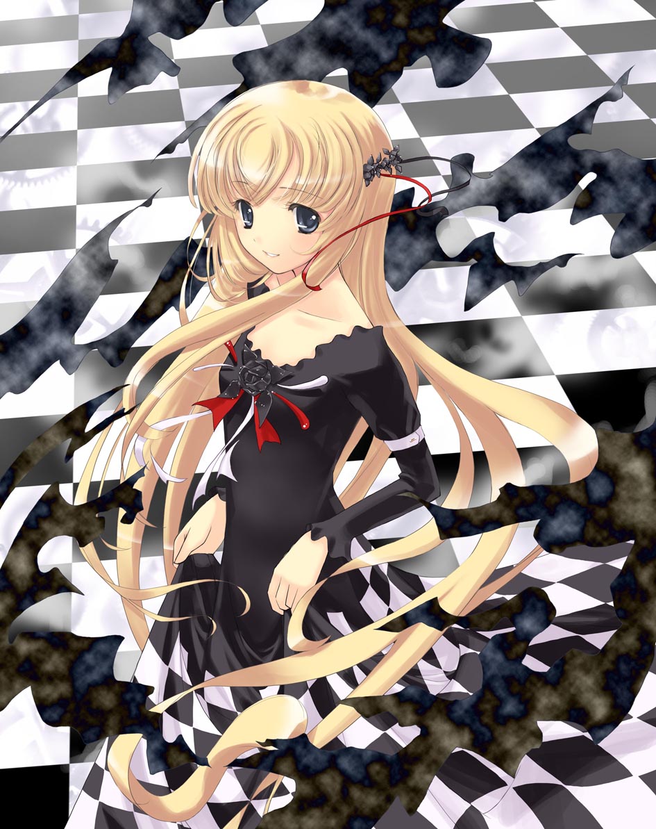 achunchun, chun (friendly sky), original, bad id, bad pixiv id, blonde hair, blue eyes, dress, solo