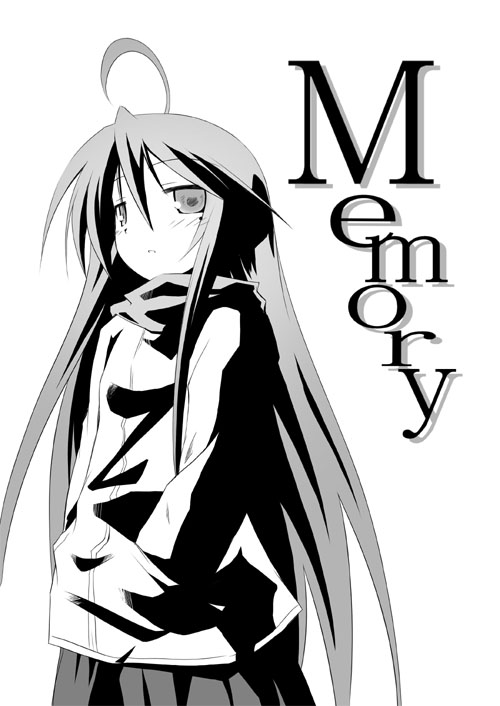 dousaki shin'ya, izumi konata, lucky star, 00s, 1girl, coat, female focus, greyscale, mole, mole under eye, monochrome, scarf, solo