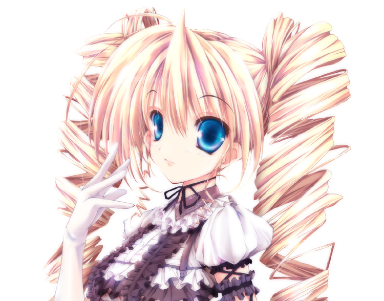 kuon itsuki, bad id, bad pixiv id, blonde hair, blue eyes, drill hair, frills, gloves, solo